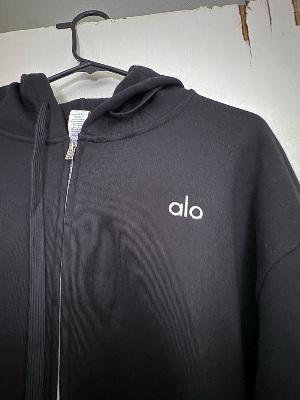 ALO Yoga Men's Black Zip Hoodie Jacket with White Logo